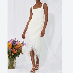 Saylor Wedding White Faux Wrap Sheath Dress Sleeveless Size S